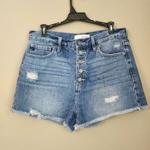 KanCan Blue Denim Jeans Women Size L  distressing Button Fly Cotton High Rise